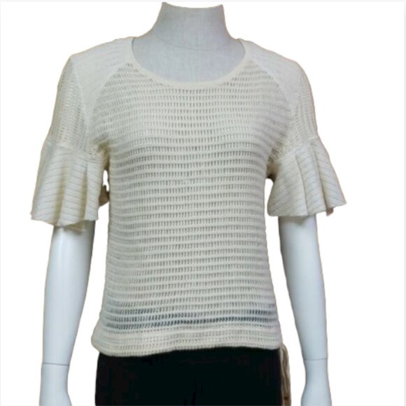 Free People Womens Sweater Size Small Cream Colored Short Sleeve Ruffle - Picture 1 of 8